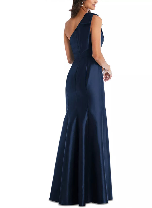 One Shoulder Sleeveless Satin Mother Of The Bride Dress Bowknot Sheath