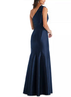 One Shoulder Sleeveless Satin Mother Of The Bride Dress Bowknot Sheath