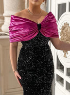 Vestidos de madre de la novia con lentejuelas, escote barco, trompeta/cola de sirena y brillo