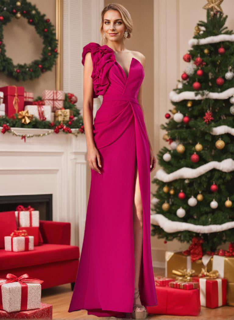 One Shoulder Column Gown for the Mother of the Bride with Side Slit