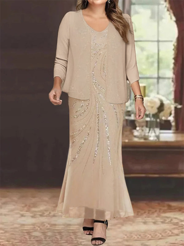 Jacketed Mother of the Bride and Groom Sequin Sheath or Column Dress with Jacket