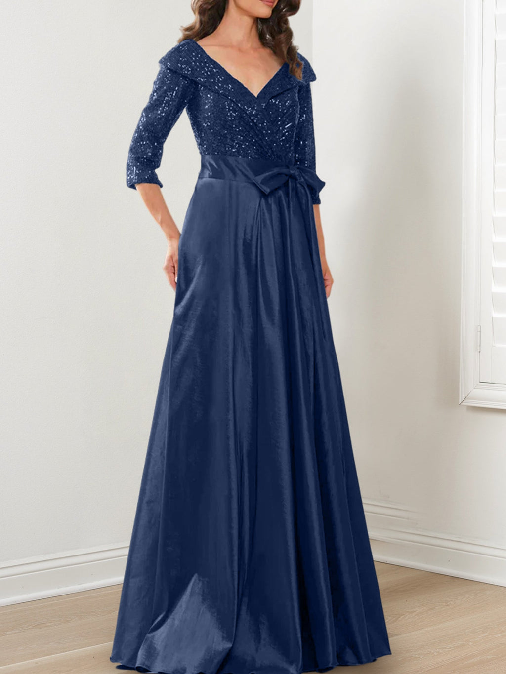 V Neck A Line Princess Gown For The Mother Of The Bride Floor Length