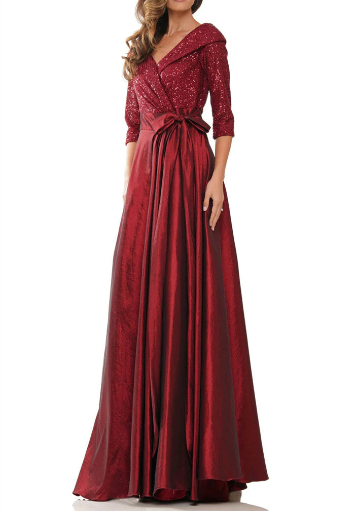 V Neck A Line Princess Gown For The Mother Of The Bride Floor Length