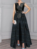 Two Piece Long Sleeve Mother Of The Bride Pantsuit With Sash And Sequins