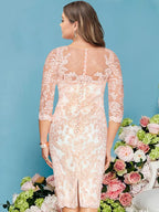 Plus Size Knee Length Mother Of The Bride Lace Appliques Dress With Long Sleeves