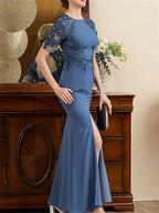 Mother Of The Bride Dress Short Sleeve Ankle Length Trumpet Mermaid With Slit