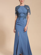 Mother Of The Bride Dress Short Sleeve Ankle Length Trumpet Mermaid With Slit