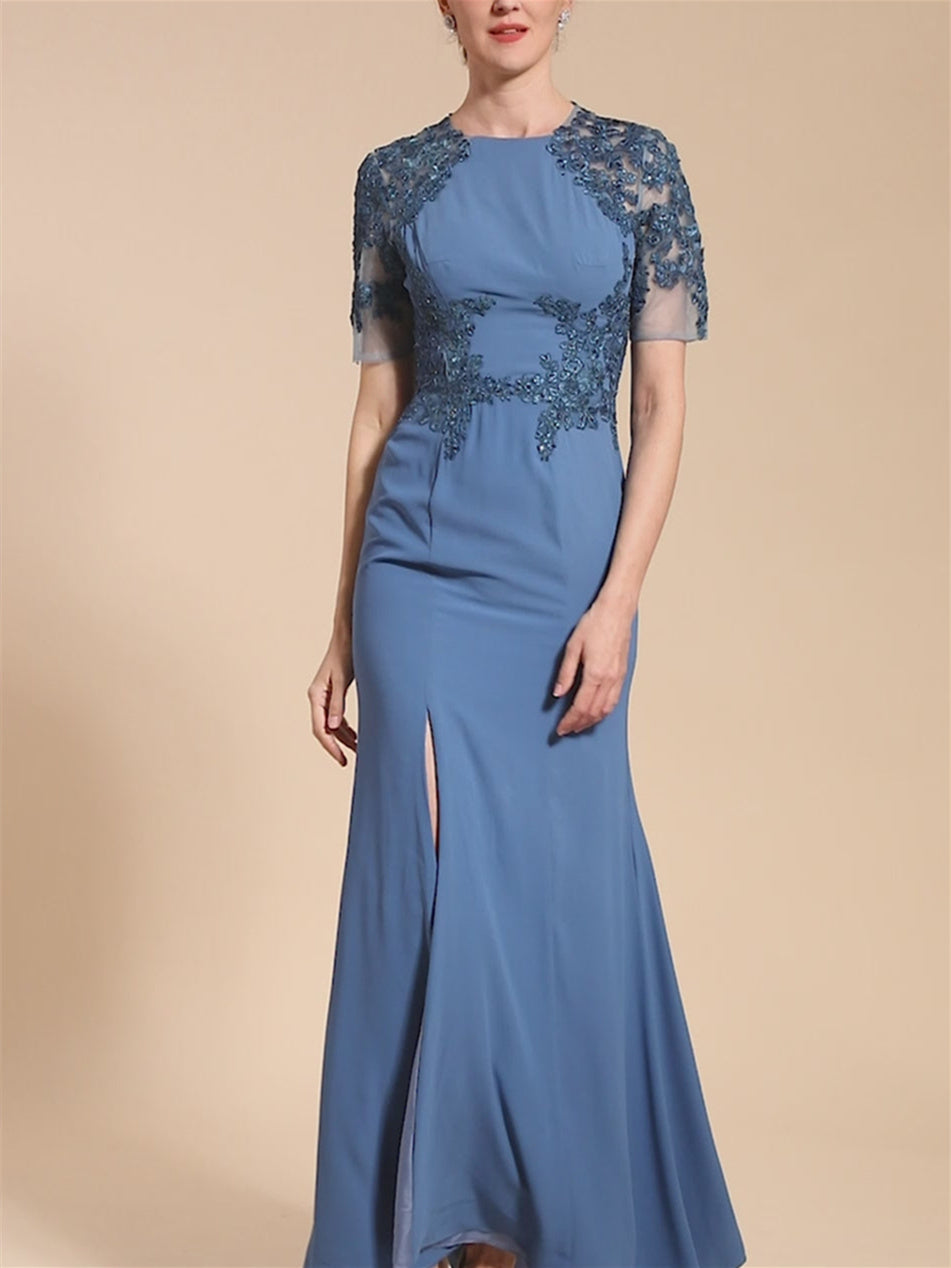 Mother Of The Bride Dress Short Sleeve Ankle Length Trumpet Mermaid With Slit