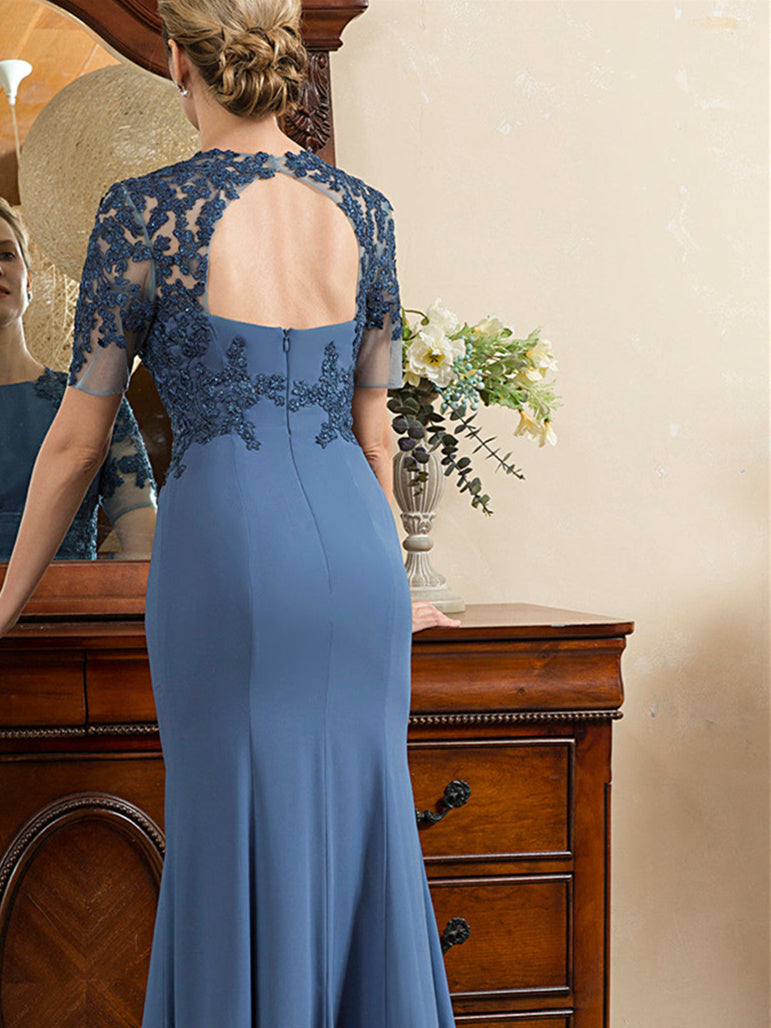 Mother Of The Bride Dress Short Sleeve Ankle Length Trumpet Mermaid With Slit