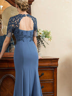 Mother Of The Bride Dress Short Sleeve Ankle Length Trumpet Mermaid With Slit