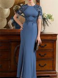 Mother Of The Bride Dress Short Sleeve Ankle Length Trumpet Mermaid With Slit