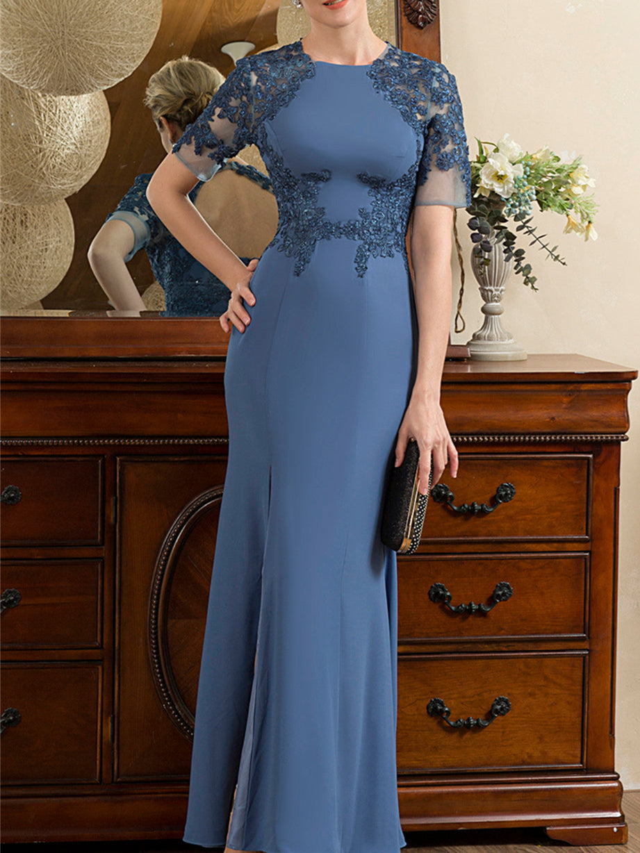 Mother Of The Bride Dress Short Sleeve Ankle Length Trumpet Mermaid With Slit