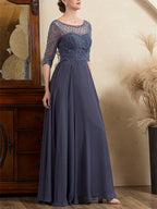 Floor Length Beaded A Line Mother Of The Bride Dress With Scoop Neck