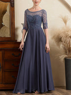 Floor Length Beaded A Line Mother Of The Bride Dress With Scoop Neck