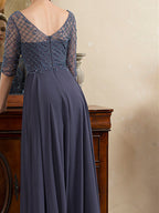 Floor Length Beaded A Line Mother Of The Bride Dress With Scoop Neck