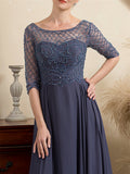 Floor Length Beaded A Line Mother Of The Bride Dress With Scoop Neck