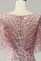 Floor-Length Mother of the Bride Lace Dresses with Trumpet/Mermaid Scoop Half Sleeves