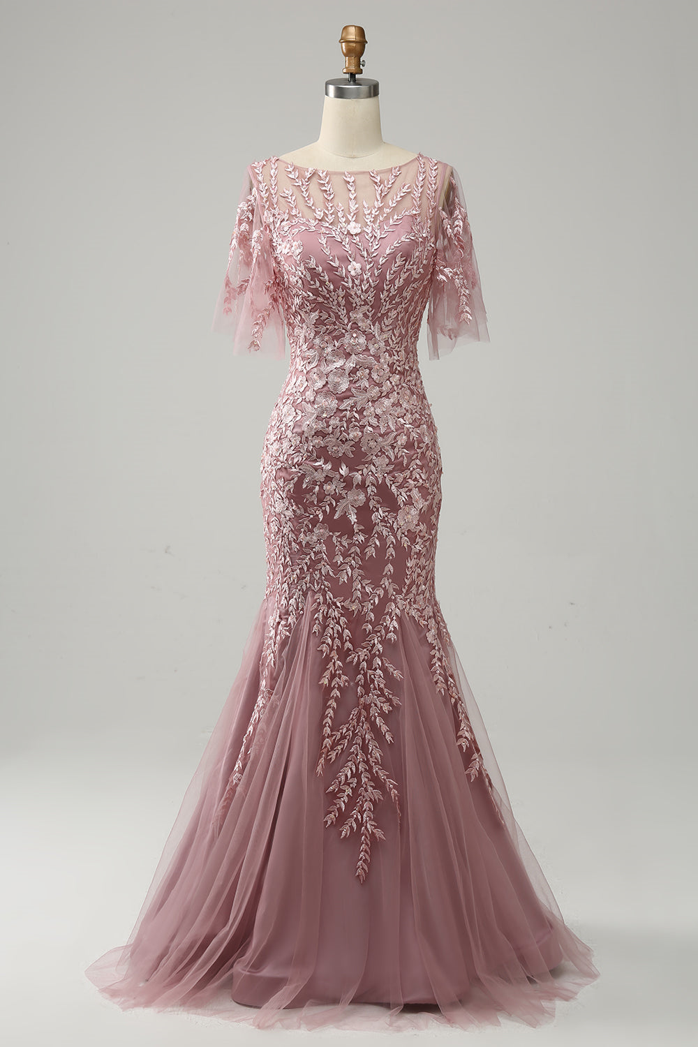 Floor-Length Mother of the Bride Lace Dresses with Trumpet/Mermaid Scoop Half Sleeves