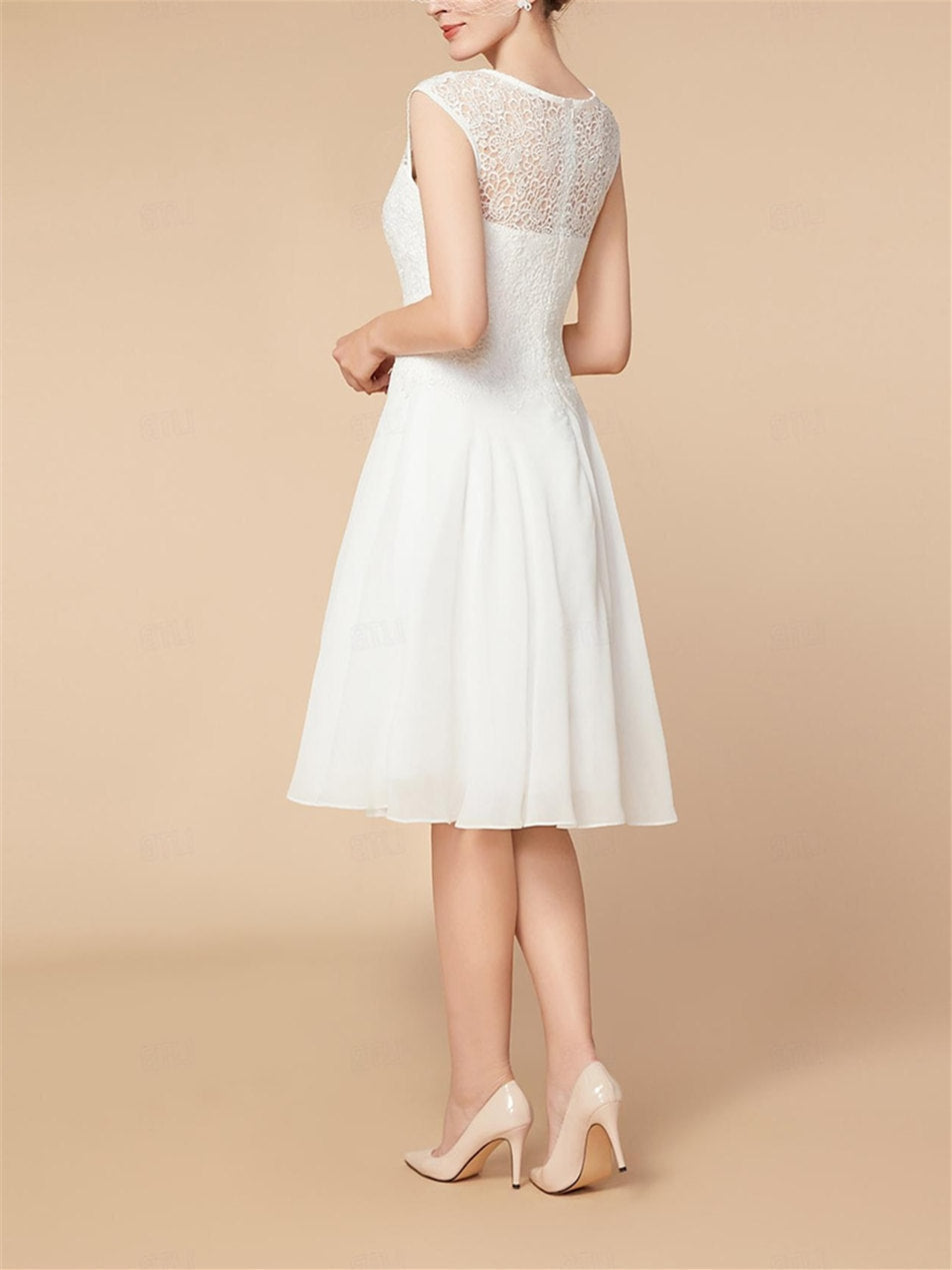 Knee Length Mother Of The Bride Dress A Line With Three Quarter Sleeves Wraps