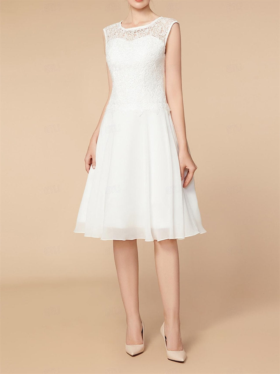 Knee Length Mother Of The Bride Dress A Line With Three Quarter Sleeves Wraps