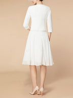Knee Length Mother Of The Bride Dress A Line With Three Quarter Sleeves Wraps