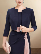 Vestidos de Mãe da Noiva com Manga Curta, Modelo Tubo, Comprimento ao Joelho