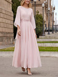 Princess A Line Scoop Neck Ankle Length Mother Of The Bride Dress Sequin Sleeves