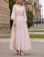 Princess A Line Scoop Neck Ankle Length Mother Of The Bride Dress Sequin Sleeves