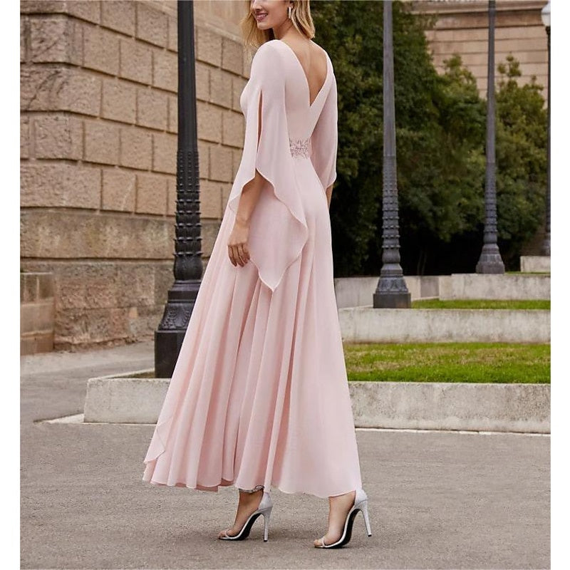 Princess A Line Scoop Neck Ankle Length Mother Of The Bride Dress Sequin Sleeves
