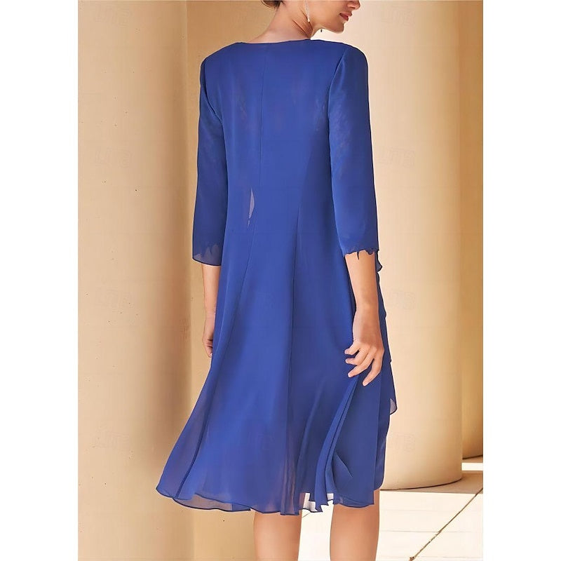 Mother Of The Bride Lace Sheath Dress With Short Sleeves Knee Length