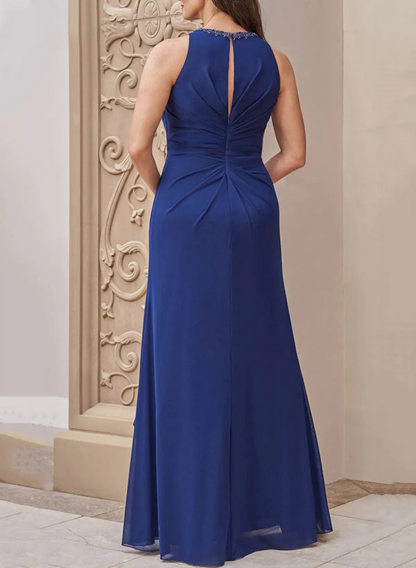 Sleeveless Floor Length A Line Princess Dress With Sash For Mother Of The Bride