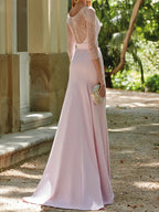 Mother Of The Bride Dress With Three Quarter Sleeve Trumpet Mermaid Sash