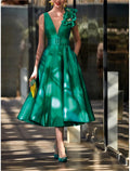 V Neck Sleeveless A Line Tea Length Mother Of The Bride Dress With Sash