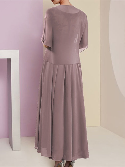Elegant Short Sleeve A Line Jacket Dress For Mother Of The Bride