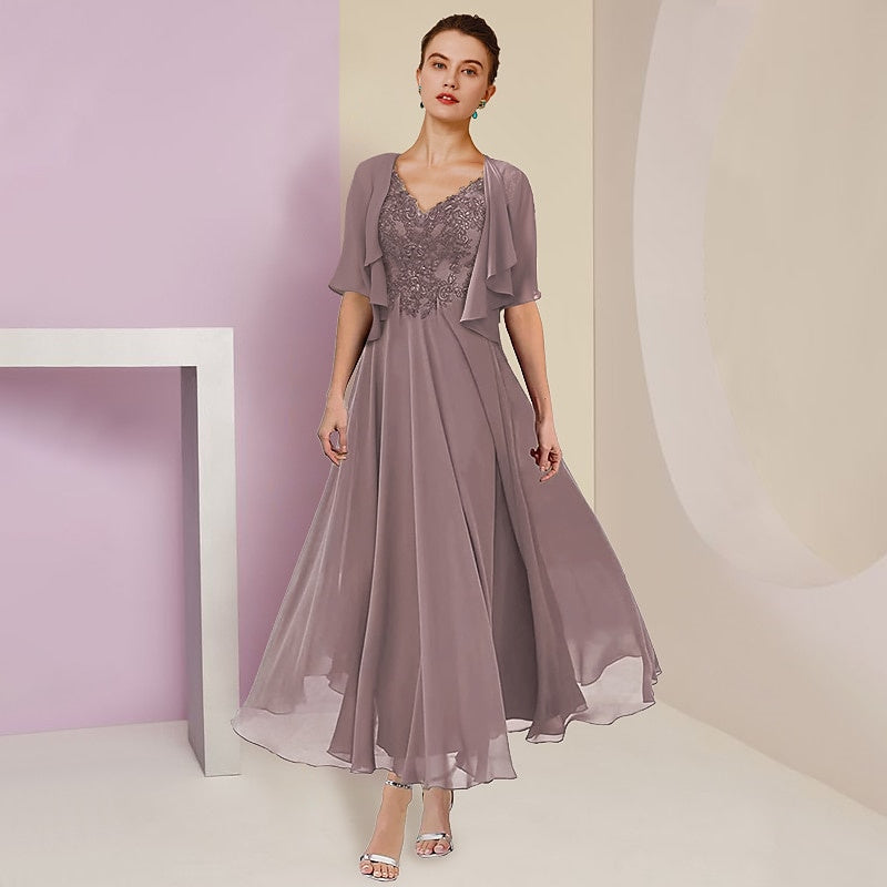 Elegant Short Sleeve A Line Jacket Dress For Mother Of The Bride