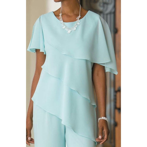 2 Piece Floor Length Mother Of The Bride Jumpsuit With Jewel Neckline
