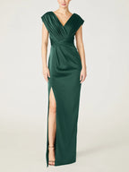 V Neck Sleeveless Floor Length Sheath Dress For Mother Of The Bride With Ruffles