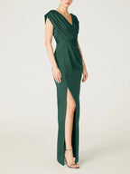 V Neck Sleeveless Floor Length Sheath Dress For Mother Of The Bride With Ruffles