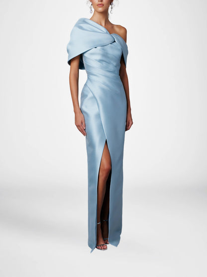 A-Linie/Princess-Linie One-Shoulder-Träger Halbarm Bodenlang Brautmutterkleider mit Rüschen 
