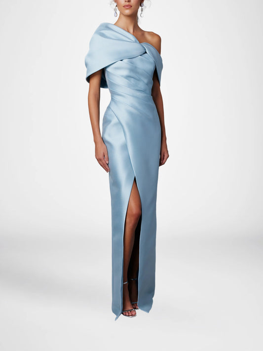 A-Linie/Princess-Linie One-Shoulder-Träger Halbarm Bodenlang Brautmutterkleider mit Rüschen 