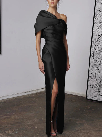 A-Linie/Princess-Linie One-Shoulder-Träger Halbarm Bodenlang Brautmutterkleider mit Rüschen 