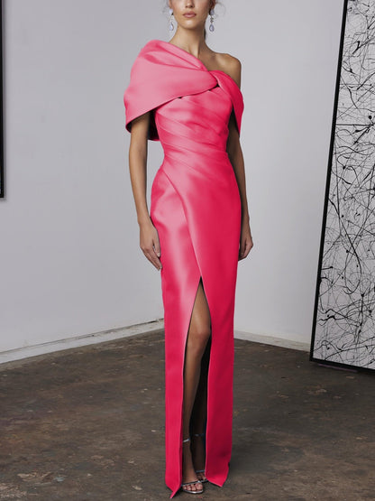 A-Linie/Princess-Linie One-Shoulder-Träger Halbarm Bodenlang Brautmutterkleider mit Rüschen 