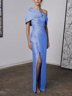 A-Line/Princess One-Shoulder Half Sleeves Floor-Length Mother of the Bride Dresses with Ruffles