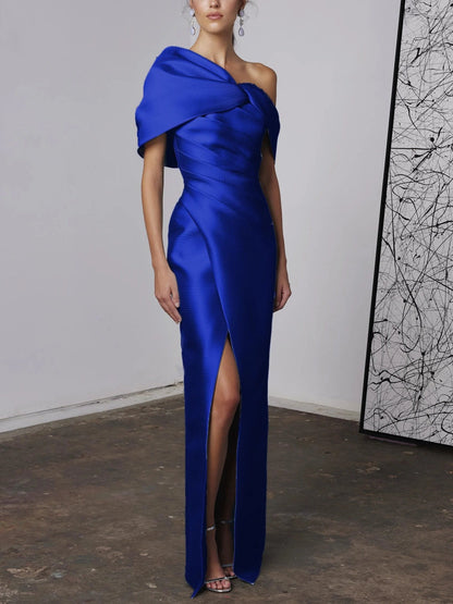 A-Linie/Princess-Linie One-Shoulder-Träger Halbarm Bodenlang Brautmutterkleider mit Rüschen 