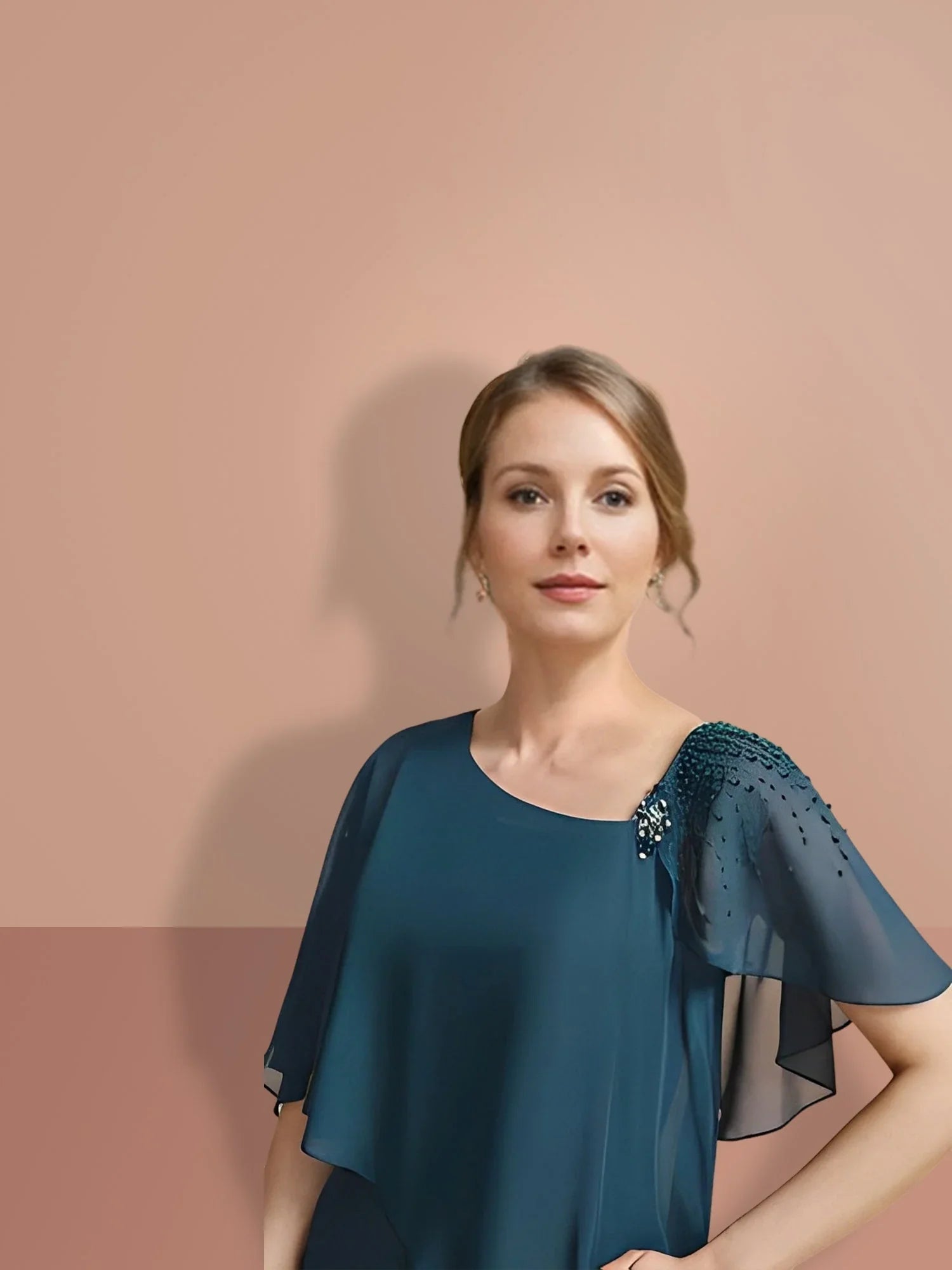 Etui-/Säulen-Knieumspieltes Kleid mit kurzen Ärmeln für die Brautmutter