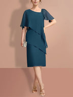 فساتين أم العروس بقصة ضيقة/عمود، بطول الركبة، بأكمام قصيرة