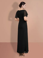 فساتين أم العروس ضيقة/عمودية بطول الكاحل وأكمام قصيرة