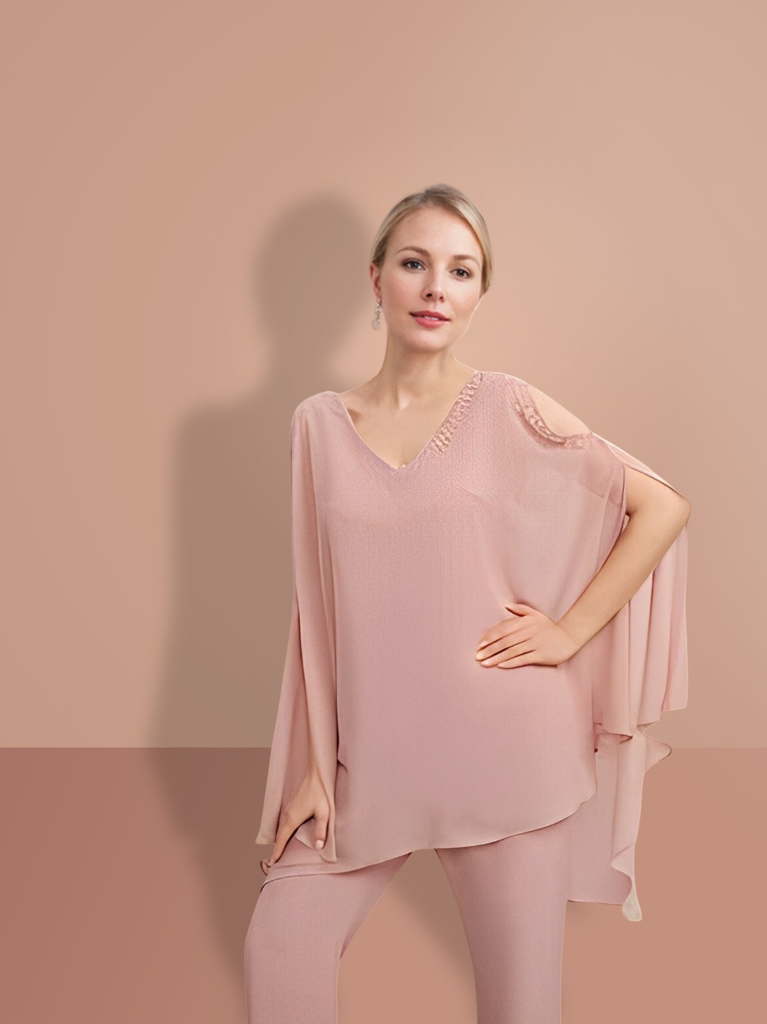 Chiffon half Sleeves V-Neck Mother of the Bride Pantsuits