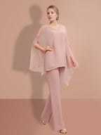Chiffon half Sleeves V-Neck Mother of the Bride Pantsuits