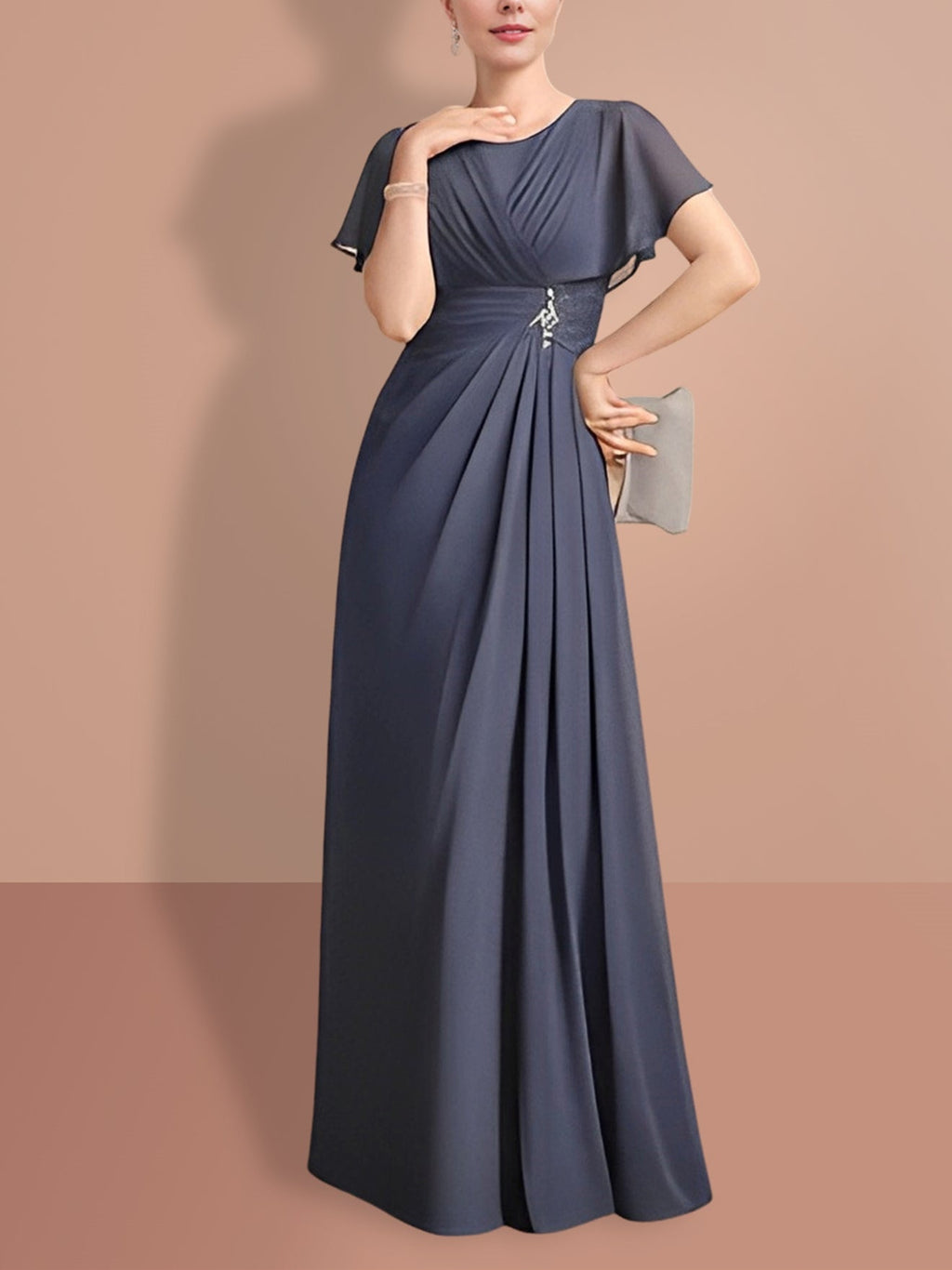 A-Linie/Princess-Linie Kurze Ärmel Rundhalsausschnitt Kleider für die Brautmutter 